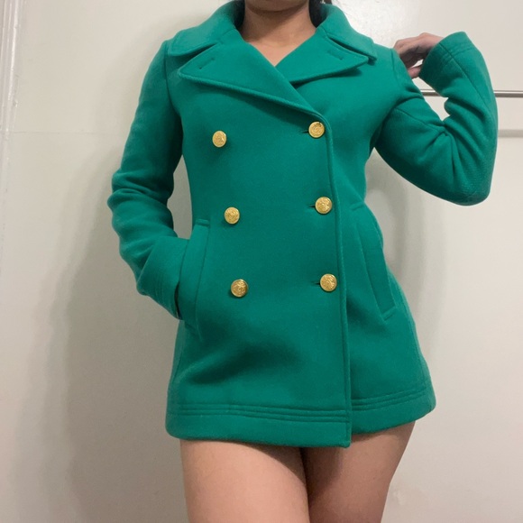 F26 J. Crew Majestic Pea Coat in Dublin Green - Picture 2 of 8